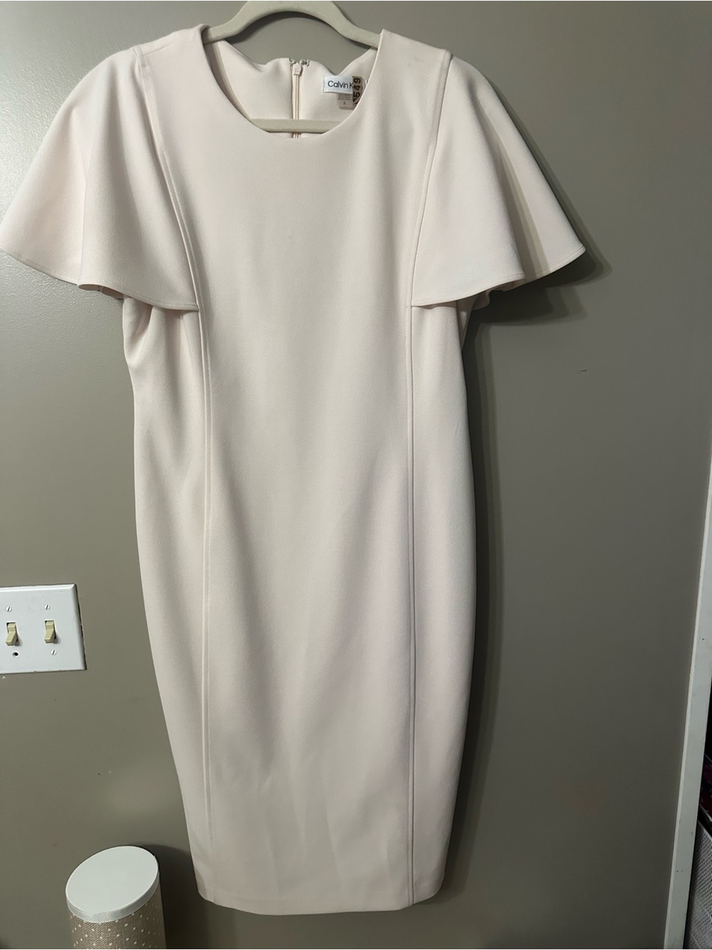 Calvin Klein Light Cream Flutter-Sleeve Midi Sheath Dress